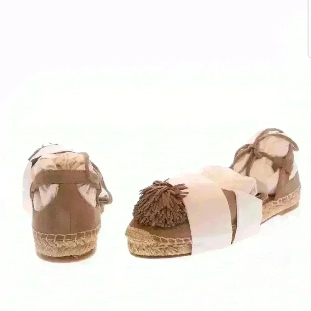 NIB Aquazzura Sunshine Pom-Pom Latte Suede Espadri - Picture 5 of 8